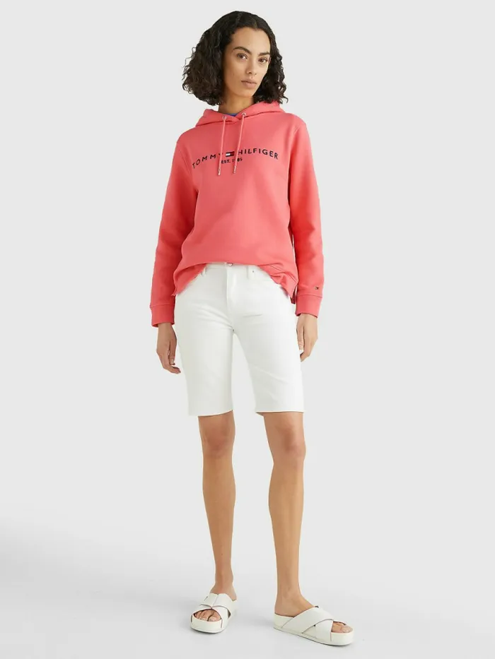 Tommy Hilfiger Logo Drawstring Regular Fit Hoody Crystal Coral Womens Sweatshirts and Hoodies Casaul