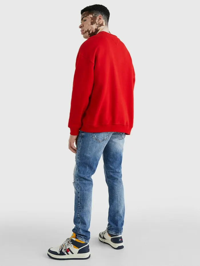 Tommy Hilfiger Logo Dropped Shoulders Sweatshirt Deep Crimson Mens Sweatshirts and Hoodies Sale