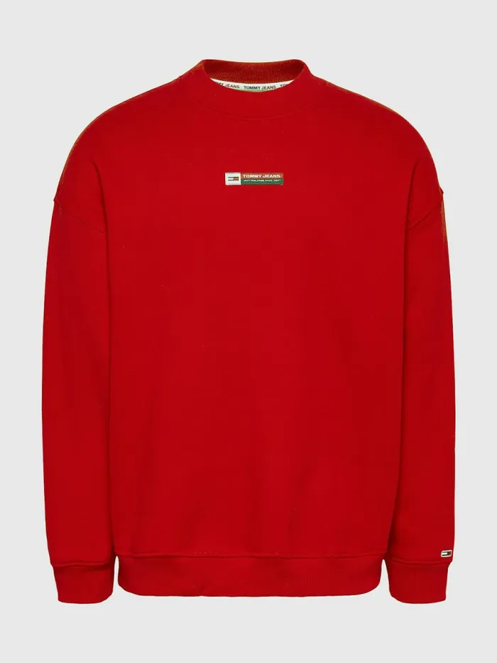 Tommy Hilfiger Logo Dropped Shoulders Sweatshirt Deep Crimson Mens Sweatshirts and Hoodies Sale