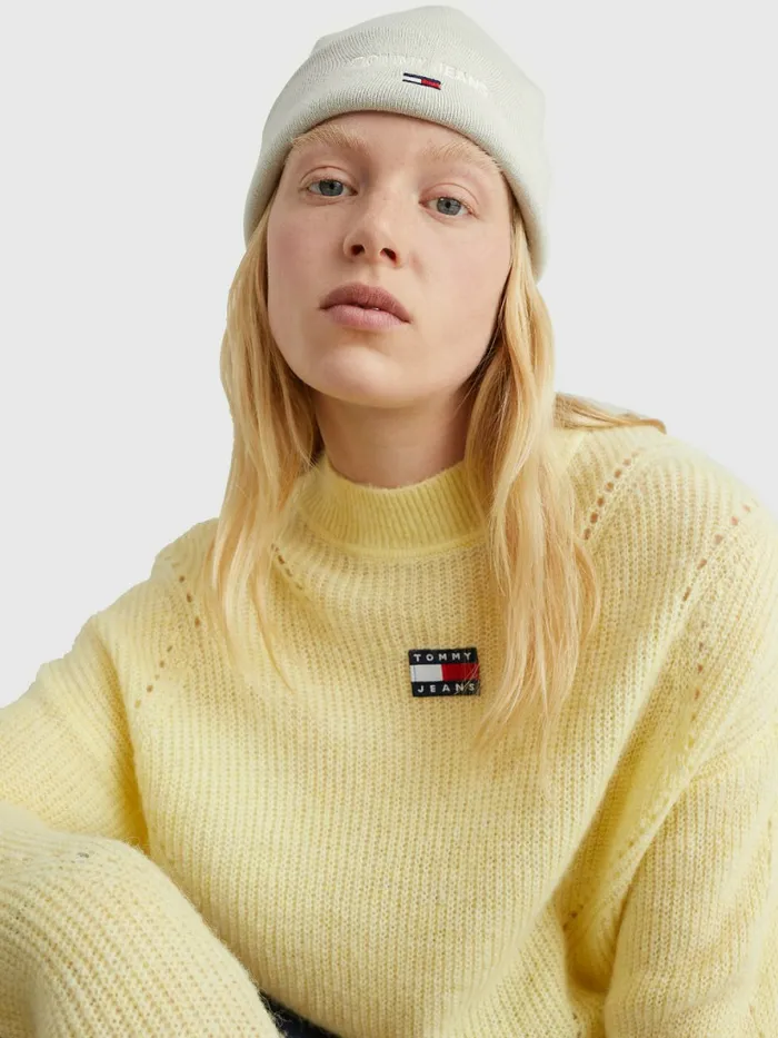 Tommy Hilfiger Logo Embroidery Beanie Stony Beige Womens Hats and Scarves Sale