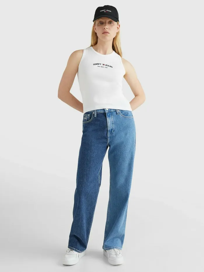 Tommy Hilfiger Logo Embroidery Cropped Tank Top Ecru Womens TShirts Near Me