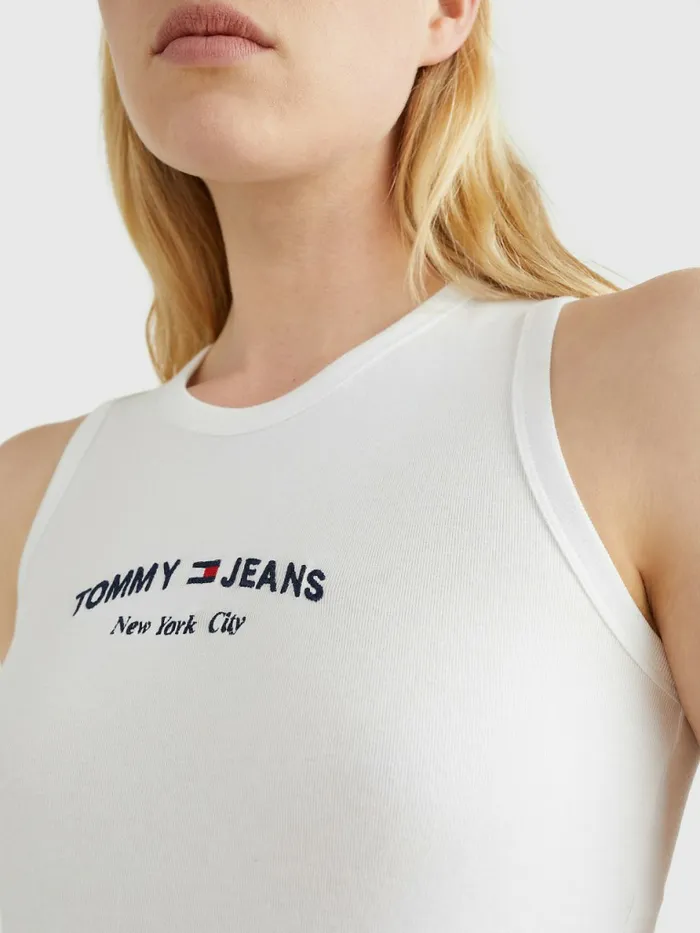 Tommy Hilfiger Logo Embroidery Cropped Tank Top Ecru Womens TShirts Near Me