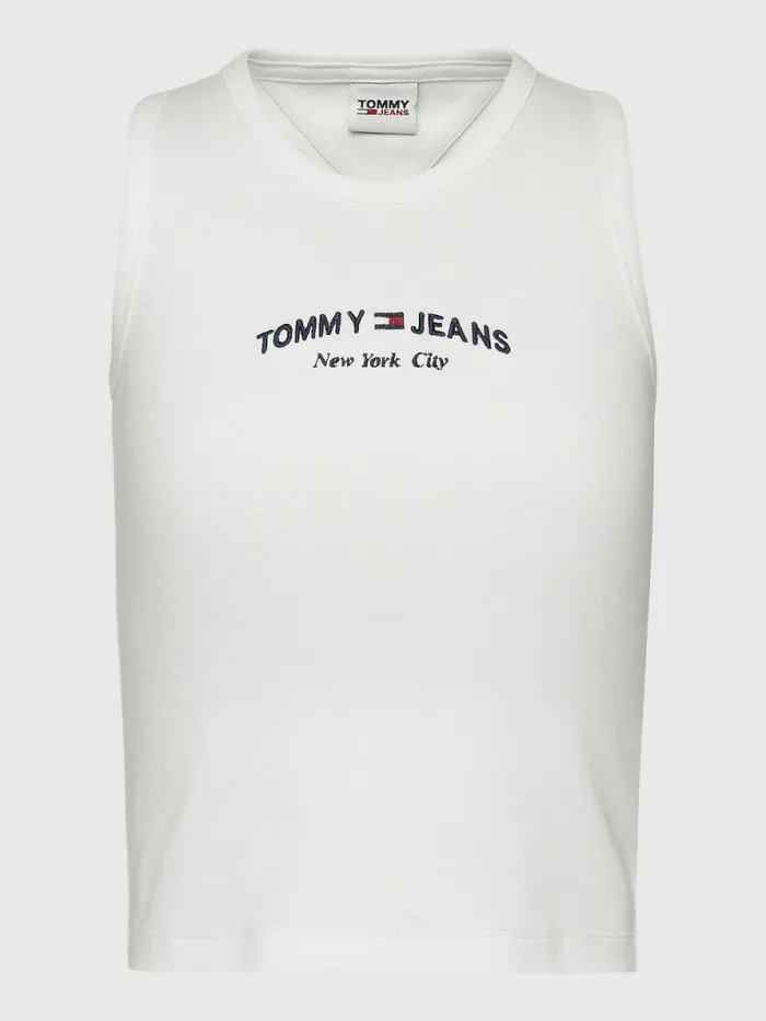 Tommy Hilfiger Logo Embroidery Cropped Tank Top Ecru Womens TShirts Near Me