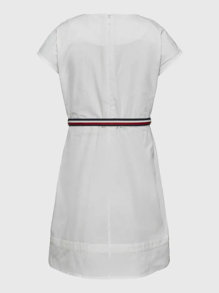 Tommy Hilfiger Logo Embroidery Fit and Flare Dress White Girls Dresses Gift for Friend