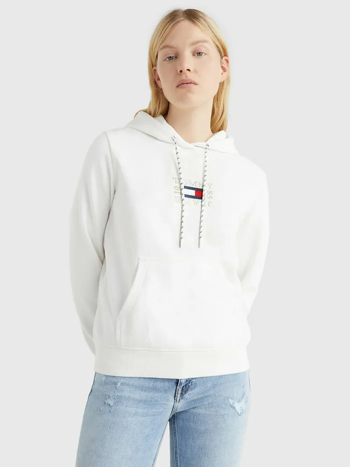 Tommy Hilfiger Logo Embroidery Hoody Ecru Womens Sweatshirts and Hoodies Sale Tommy Hilfiger Logo Embroidery Hoody Ecru Womens Sweatshirts and Hoodies Sale