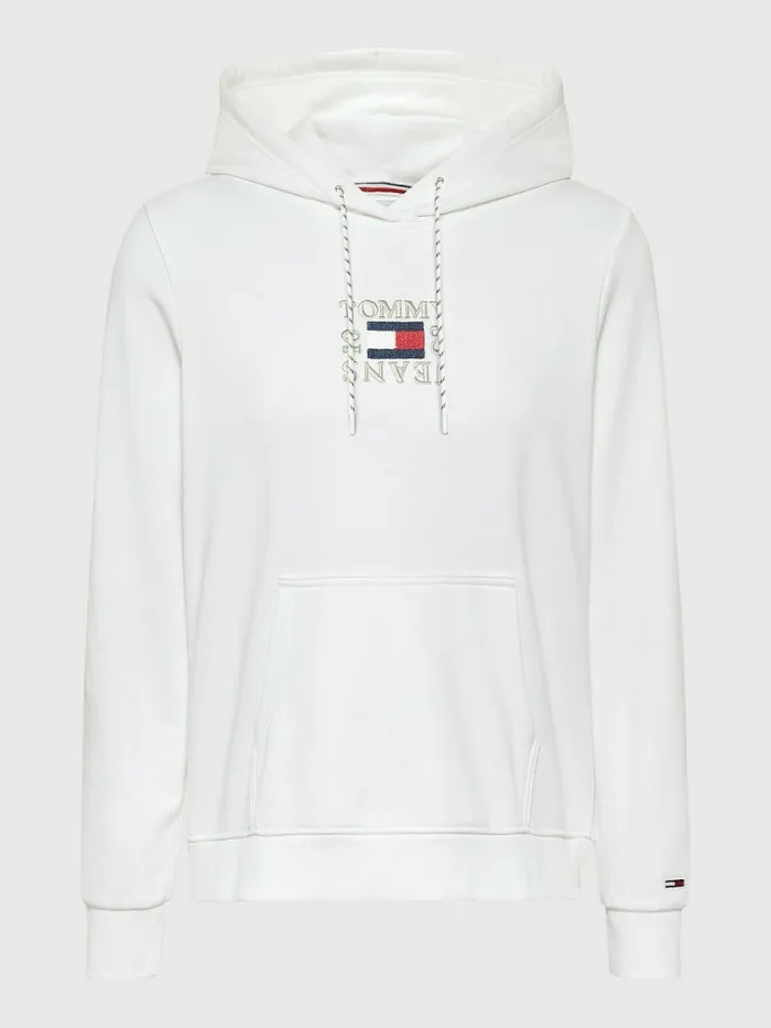 Tommy Hilfiger Logo Embroidery Hoody Ecru Womens Sweatshirts and Hoodies Sale