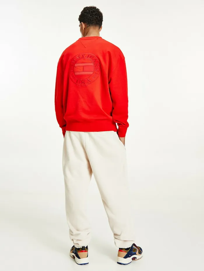 Tommy Hilfiger Logo Embroidery Organic Cotton Sweatshirt Deep Crimson Mens Sweatshirts and Hoodies Fashion