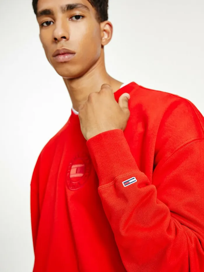 Tommy Hilfiger Logo Embroidery Organic Cotton Sweatshirt Deep Crimson Mens Sweatshirts and Hoodies Fashion