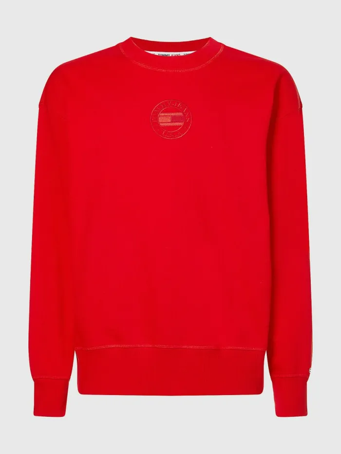 Tommy Hilfiger Logo Embroidery Organic Cotton Sweatshirt Deep Crimson Mens Sweatshirts and Hoodies Fashion