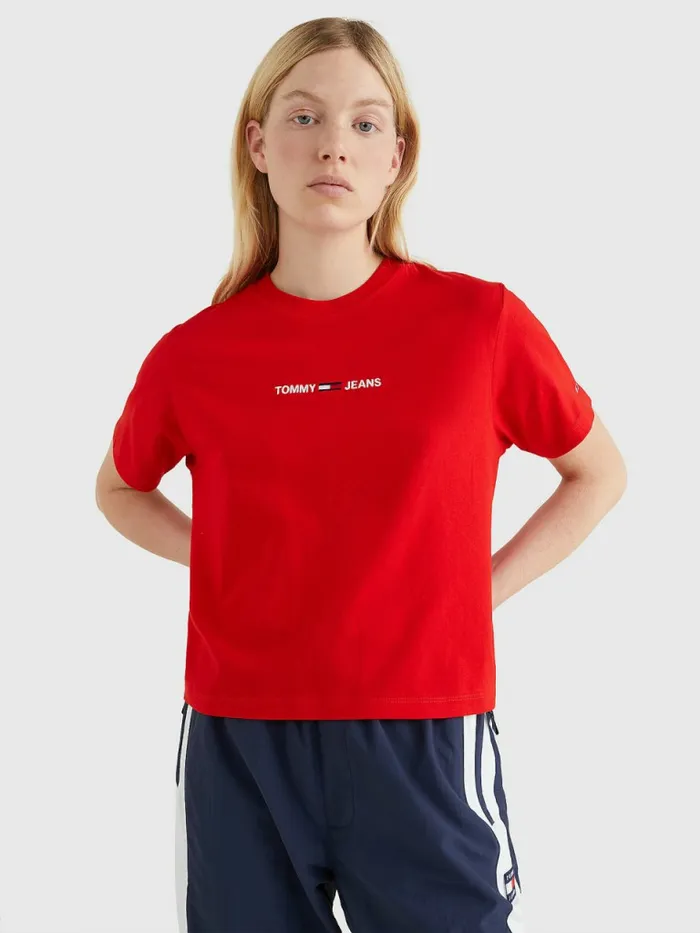 Tommy Hilfiger Logo Embroidery Organic Cotton TShirt Deep Crimson Womens TShirts Online Tommy Hilfiger Logo Embroidery Organic Cotton TShirt Deep Crimson Womens TShirts Online