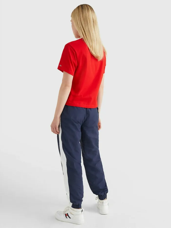 Tommy Hilfiger Logo Embroidery Organic Cotton TShirt Deep Crimson Womens TShirts Online