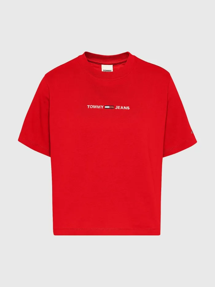 Tommy Hilfiger Logo Embroidery Organic Cotton TShirt Deep Crimson Womens TShirts Online
