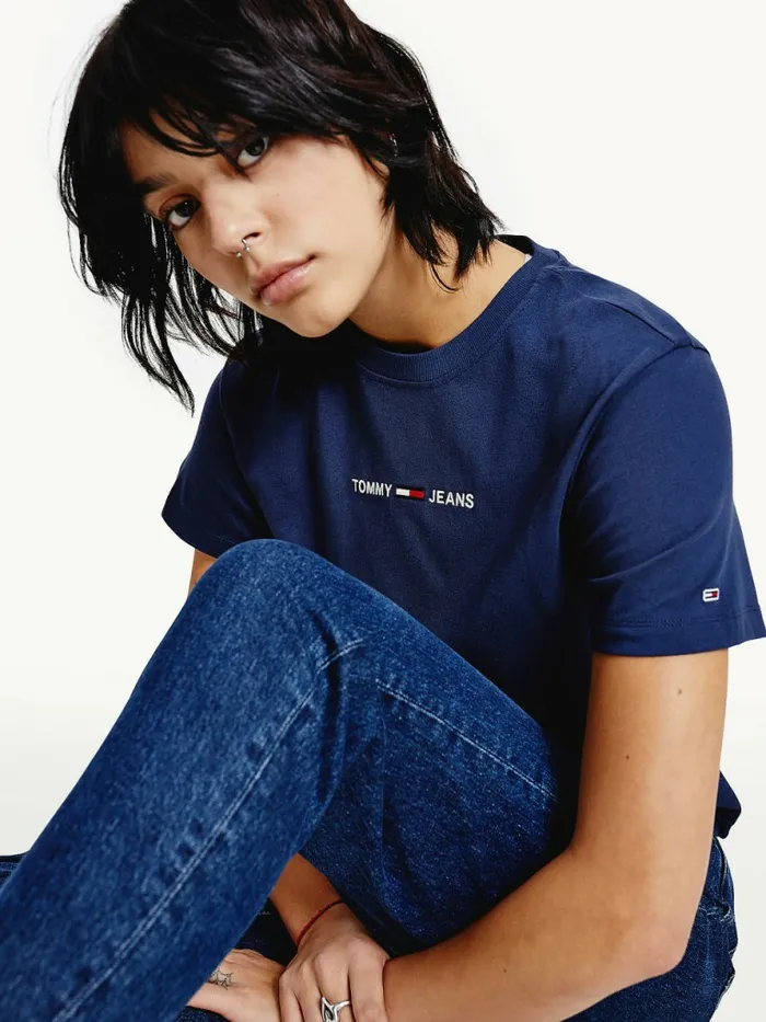 Tommy Hilfiger Logo Embroidery Organic Cotton TShirt Twilight Navy Womens TShirts Gift 4 You
