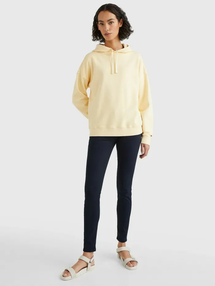 Tommy Hilfiger Logo Embroidery Relaxed Fit Hoody Lemon Twist Womens Sweatshirts and Hoodies Cheap On Sale