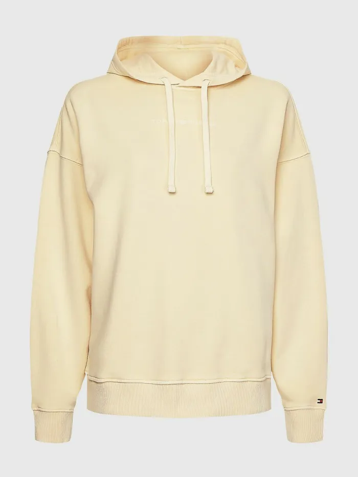 Tommy Hilfiger Logo Embroidery Relaxed Fit Hoody Lemon Twist Womens Sweatshirts and Hoodies Cheap On Sale