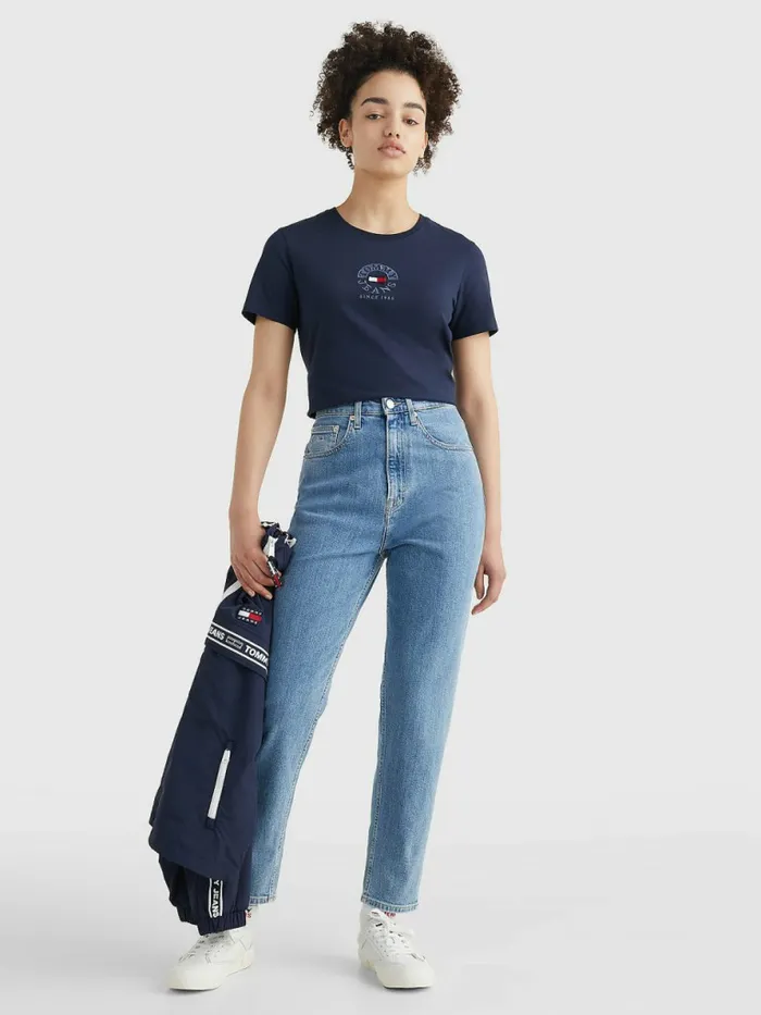 Tommy Hilfiger Logo Embroidery Slim Fit TShirt Twilight Navy Womens TShirts Popular