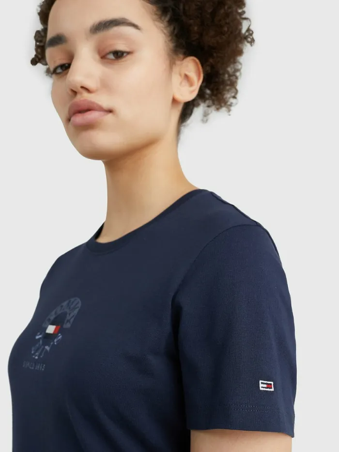 Tommy Hilfiger Logo Embroidery Slim Fit TShirt Twilight Navy Womens TShirts Popular