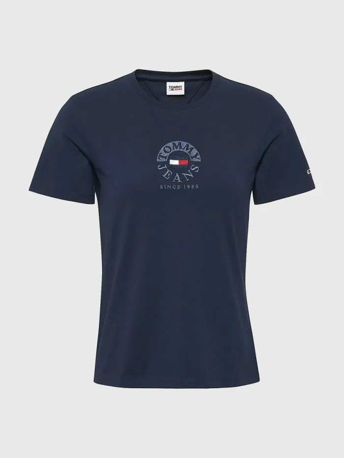 Tommy Hilfiger Logo Embroidery Slim Fit TShirt Twilight Navy Womens TShirts Popular