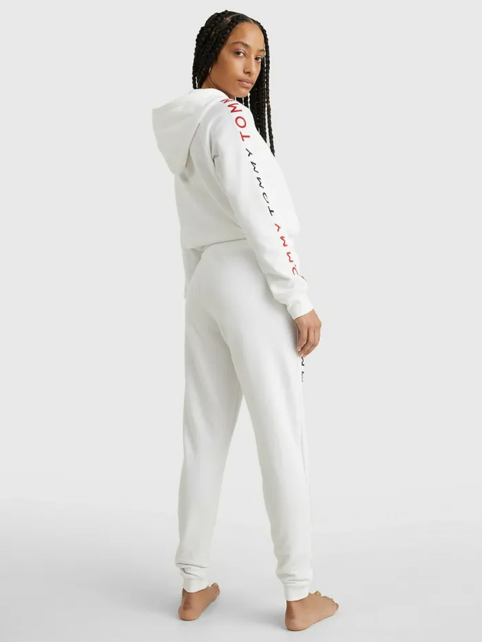 Tommy Hilfiger Logo Embroidery Tapered Joggers White Womens Trousers