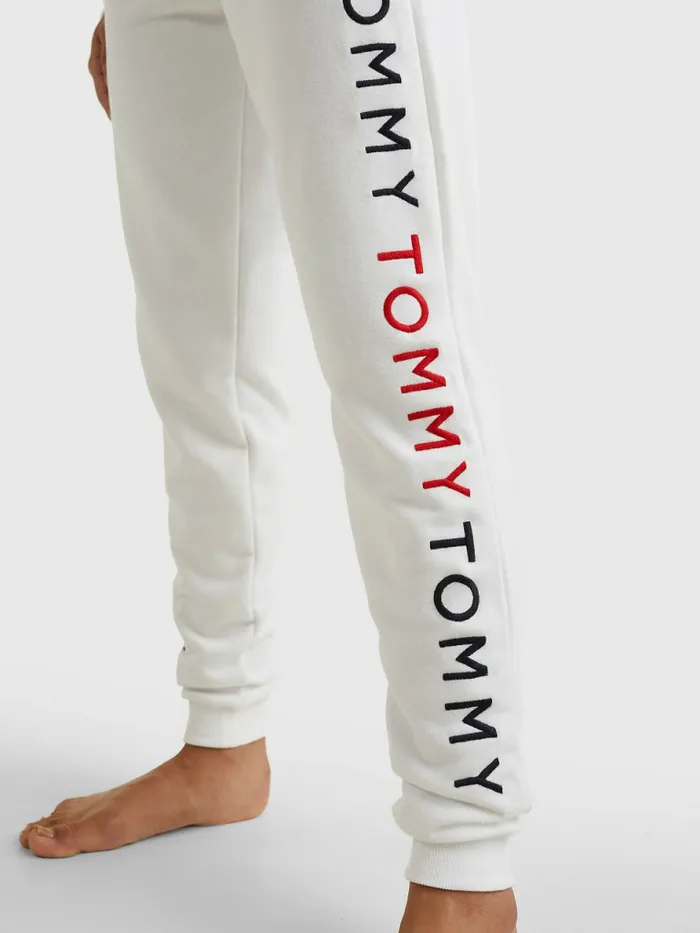 Tommy Hilfiger Logo Embroidery Tapered Joggers White Womens Trousers
