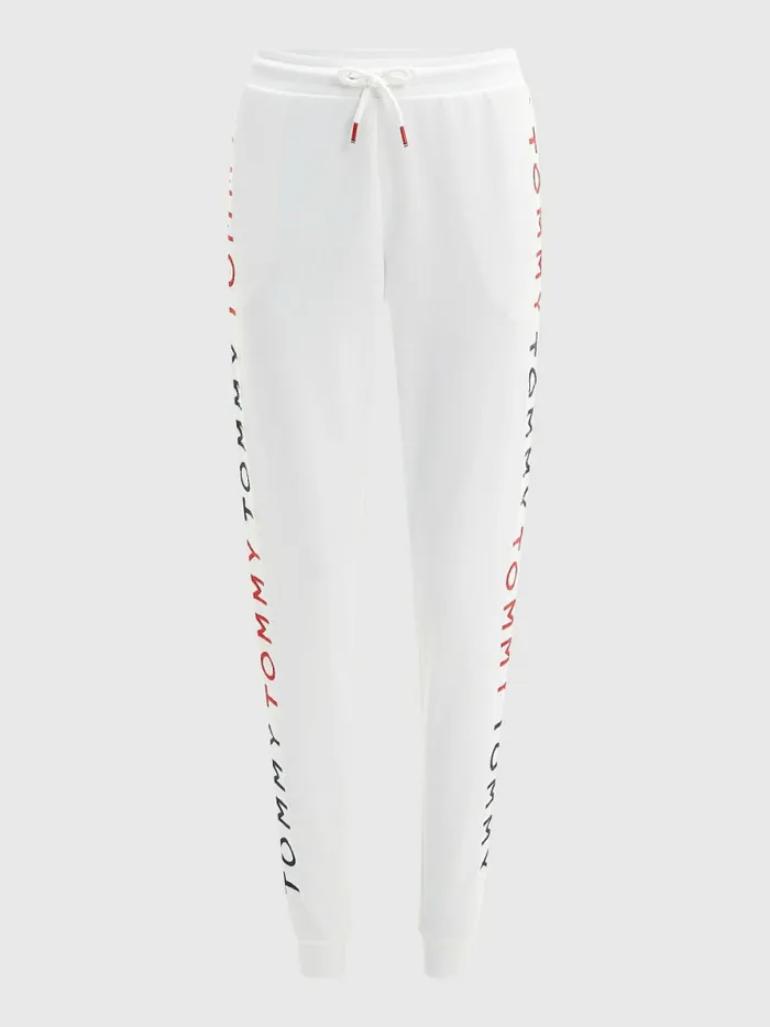 Tommy Hilfiger Logo Embroidery Tapered Joggers White Womens Trousers