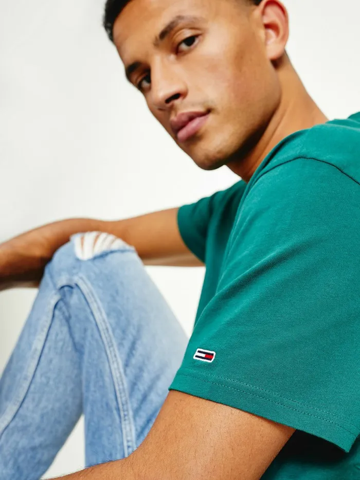 Tommy Hilfiger Logo Flag Patch TShirt Rural Green Mens TShirts Fashion