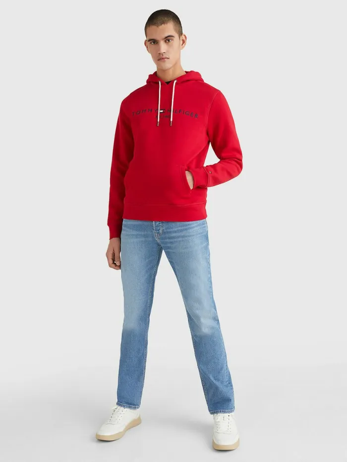 Tommy Hilfiger Logo Fleece Hoody Blazer Red Mens Sweatshirts and Hoodies Near Me