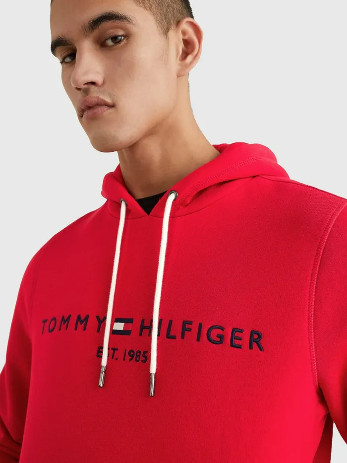 Tommy Hilfiger Logo Fleece Hoody Blazer Red Mens Sweatshirts and Hoodies Near Me