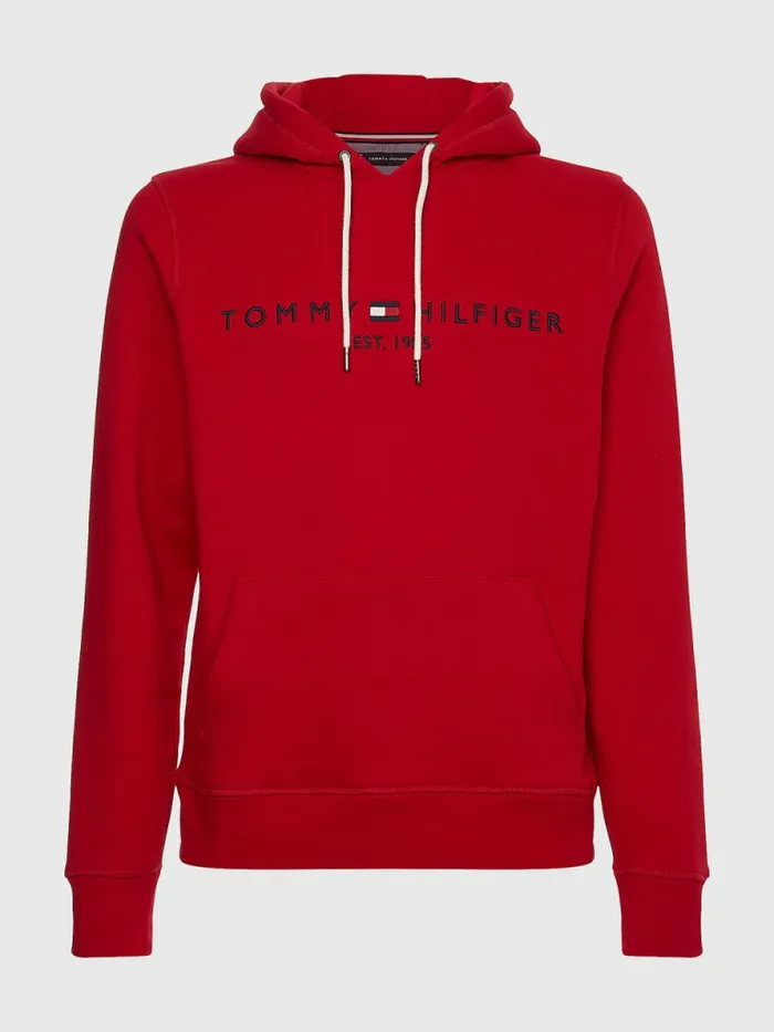 Tommy Hilfiger Logo Fleece Hoody Blazer Red Mens Sweatshirts and Hoodies Near Me