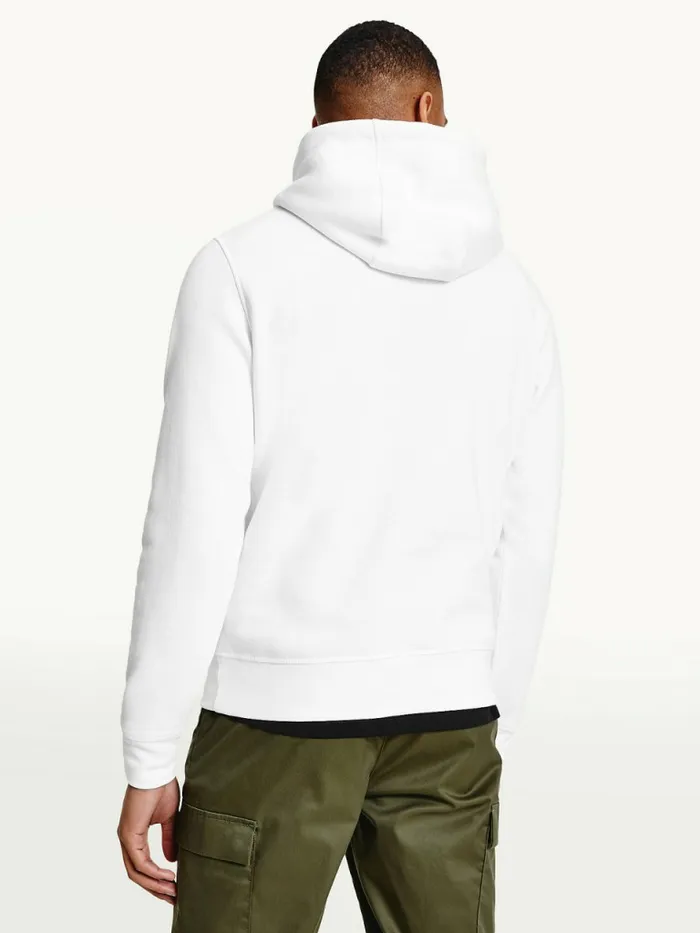 Tommy Hilfiger Logo Fleece Hoody White Mens Sweatshirts and Hoodies Casaul