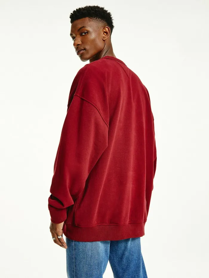 Tommy Hilfiger Logo Fleece Sweatshirt Bing Cherry Mens Sweatshirts and Hoodies Cheap On Sale