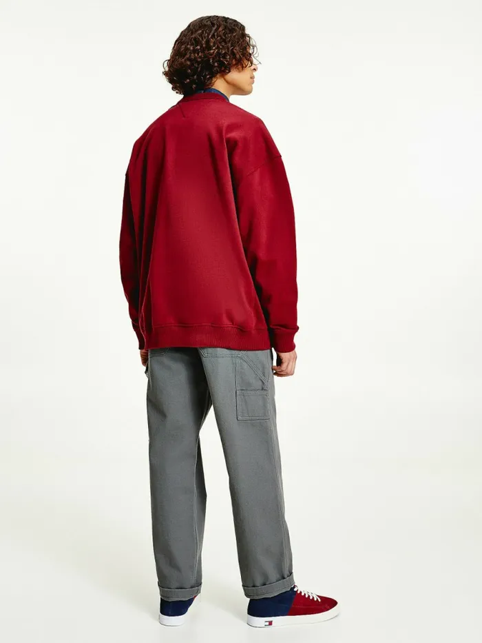 Tommy Hilfiger Logo Fleece Sweatshirt Bing Cherry Mens Sweatshirts and Hoodies Cheap On Sale