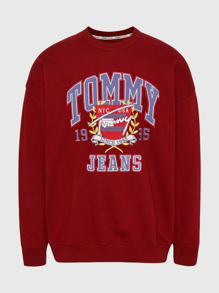 Tommy Hilfiger Logo Fleece Sweatshirt Bing Cherry Mens Sweatshirts and Hoodies Cheap On Sale