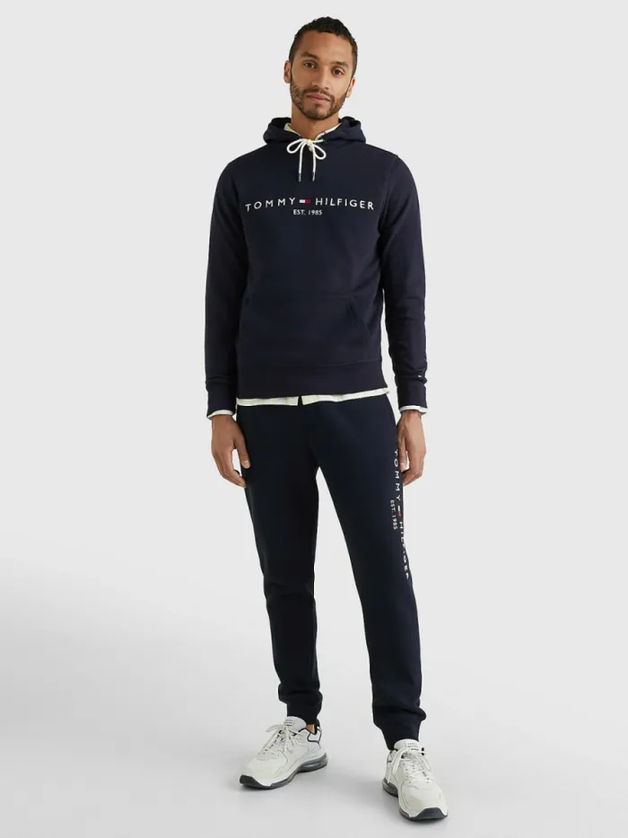 Tommy Hilfiger Logo Flex Fleece Hoody Sky Captain Mens Sweatshirts and Hoodies Near Me