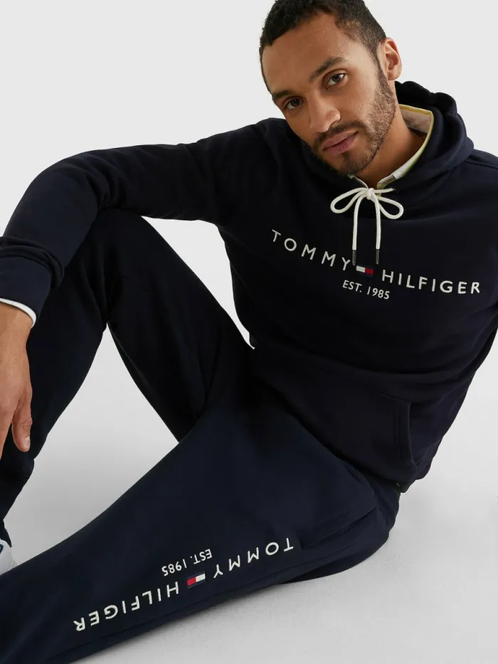 Tommy Hilfiger Logo Flex Fleece Hoody Sky Captain Mens Sweatshirts and Hoodies Near Me