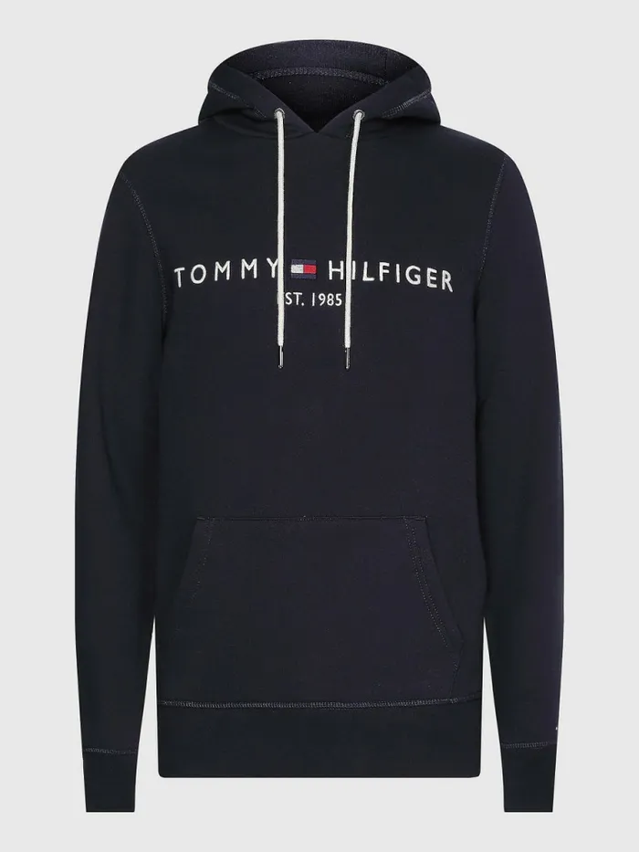 Tommy Hilfiger Logo Flex Fleece Hoody Sky Captain Mens Sweatshirts and Hoodies Near Me