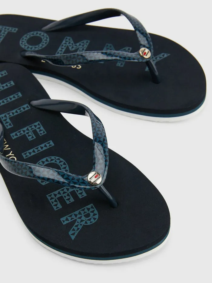Tommy Hilfiger Logo Flip Flops Desert Sky Womens Sandals Fashion