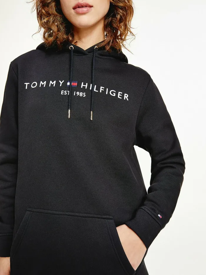Tommy Hilfiger Logo Hoody Dress Black Womens Dresses and Jumpsuits Gift for Friend