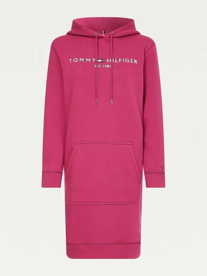 Tommy Hilfiger Logo Hoody Dress Crimson Ruby Womens Dresses and Jumpsuits Casaul