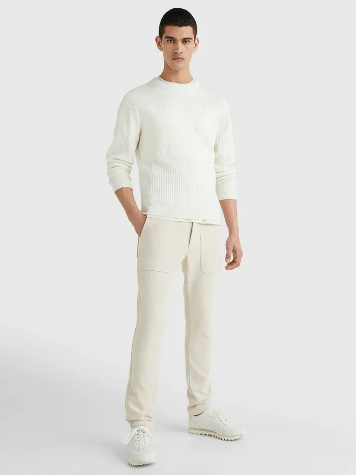 Tommy Hilfiger Logo Knit Jumper Ivory Mens Knitwear Near Me