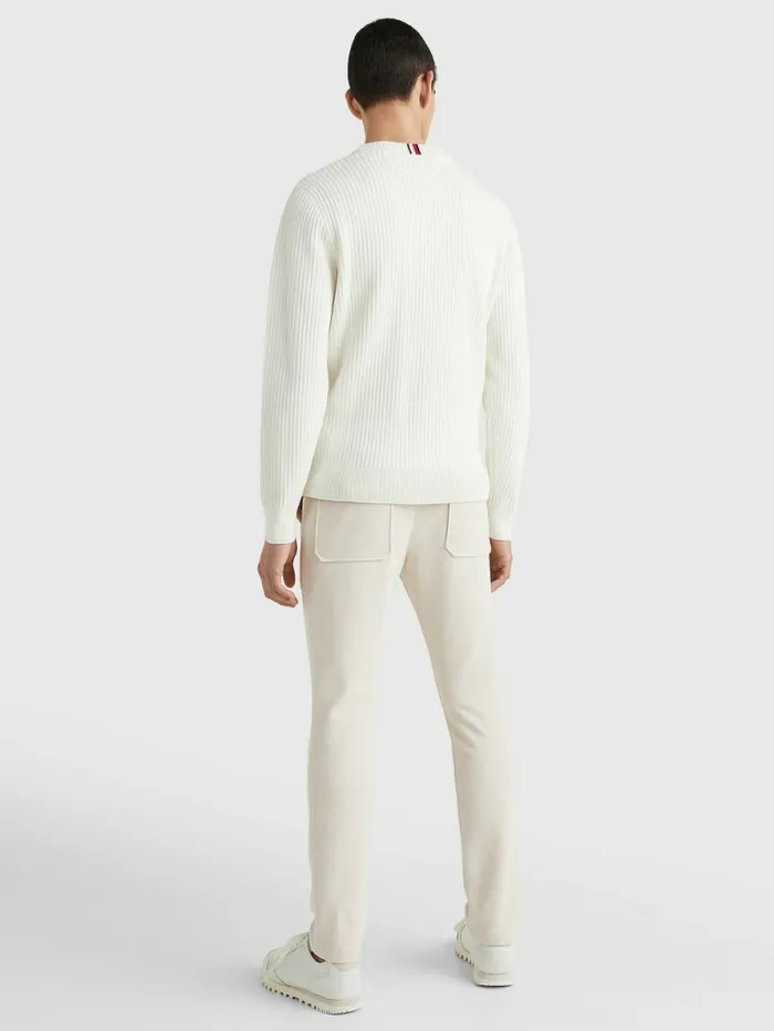 Tommy Hilfiger Logo Knit Jumper Ivory Mens Knitwear Near Me
