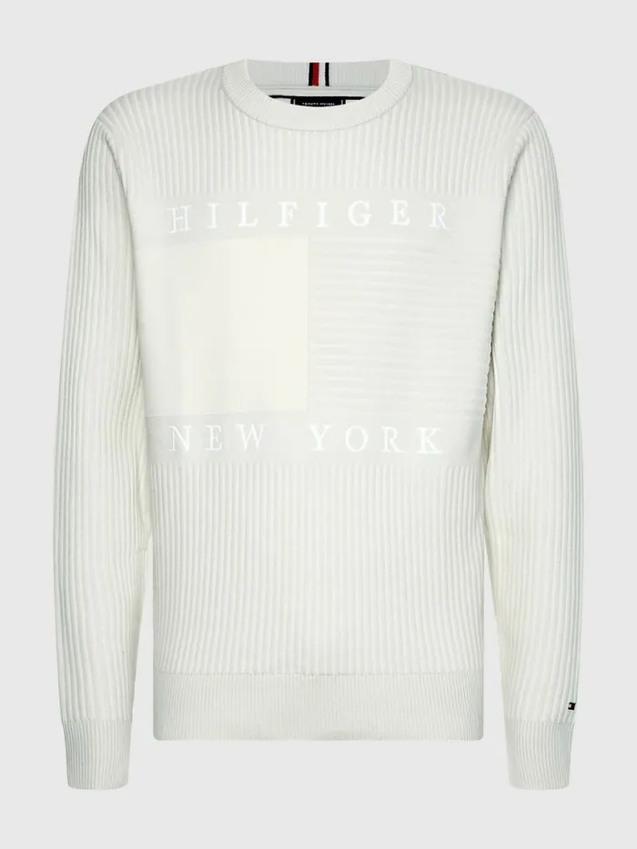 Tommy Hilfiger Logo Knit Jumper Ivory Mens Knitwear Near Me