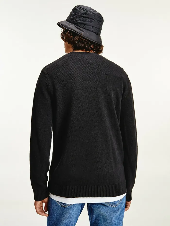 Tommy Hilfiger Logo Knitted Relaxed Fit Jumper Black Mens Knitwear Fashion