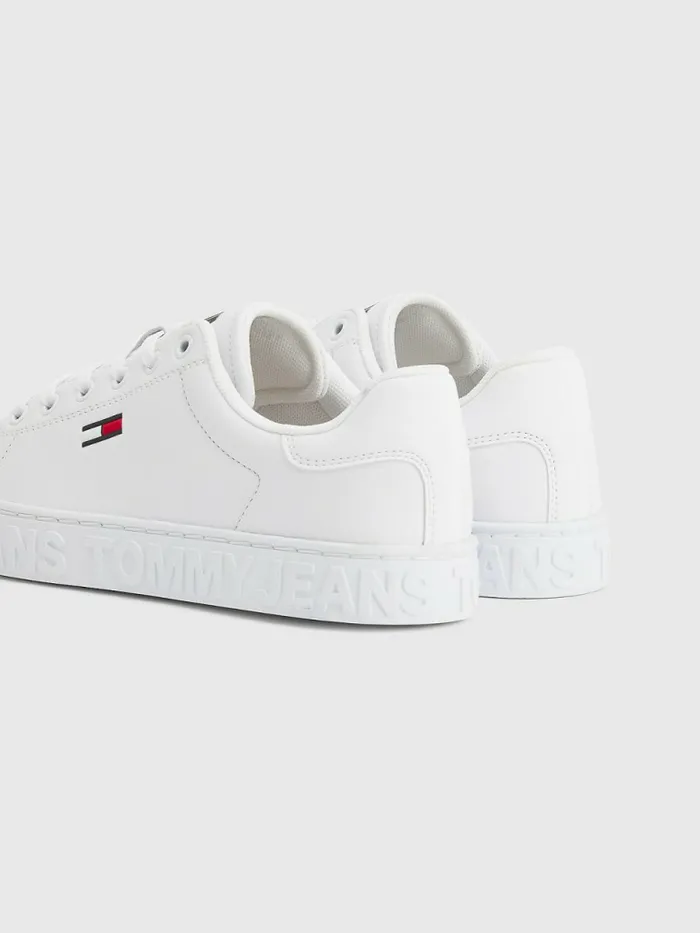 Tommy Hilfiger Logo Leather Cupsole Trainers White Womens Flat Shoes On Sale
