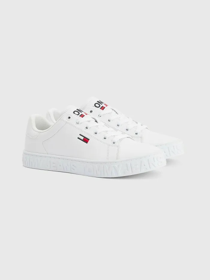 Tommy Hilfiger Logo Leather Cupsole Trainers White Womens Sandals Gift for Friend Tommy Hilfiger Logo Leather Cupsole Trainers White Womens Sandals Gift for Friend