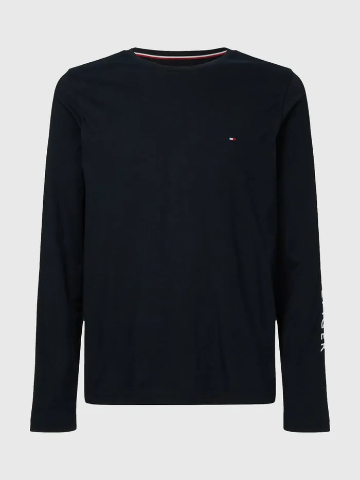 Tommy Hilfiger Logo Long Sleeve TShirt Desert Sky Mens TShirts Gift for Friend