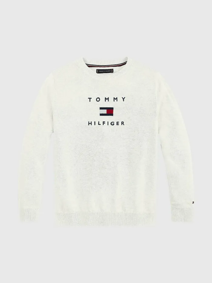 Tommy Hilfiger Logo Organic Cotton Jumper Ecru Boys Jumpers and Cardigans Gift Ideas