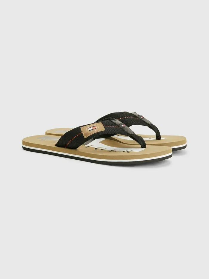 Tommy Hilfiger Logo Patch FlipFlops BlackWoodridge Mens Sandals Sliders and Flip Flops Sale
