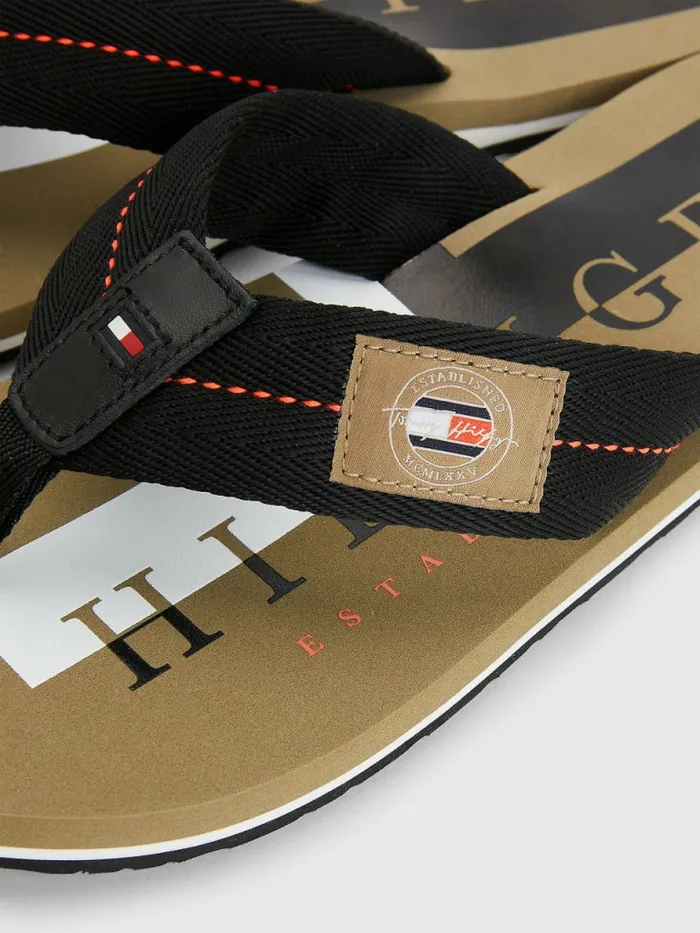 Tommy Hilfiger Logo Patch FlipFlops BlackWoodridge Mens Sandals Sliders and Flip Flops Sale