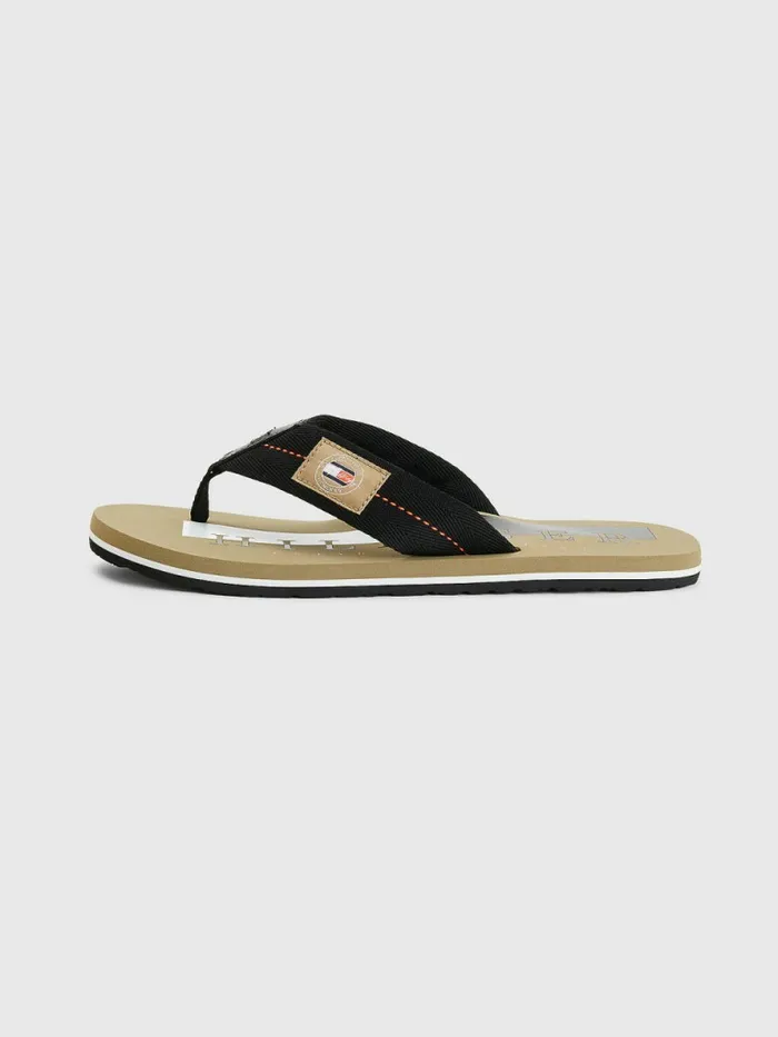 Tommy Hilfiger Logo Patch FlipFlops BlackWoodridge Mens Sandals Sliders and Flip Flops Sale